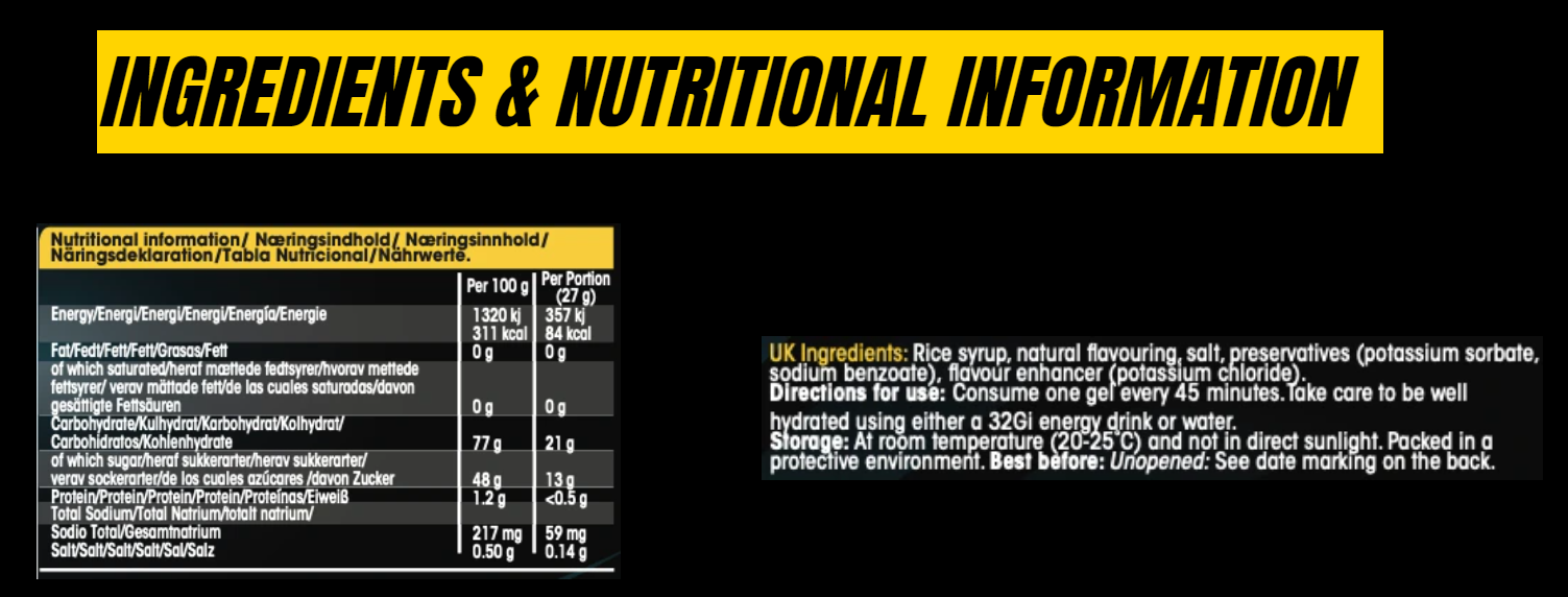 32Gi Sport Gel 27g - Nutritional Information