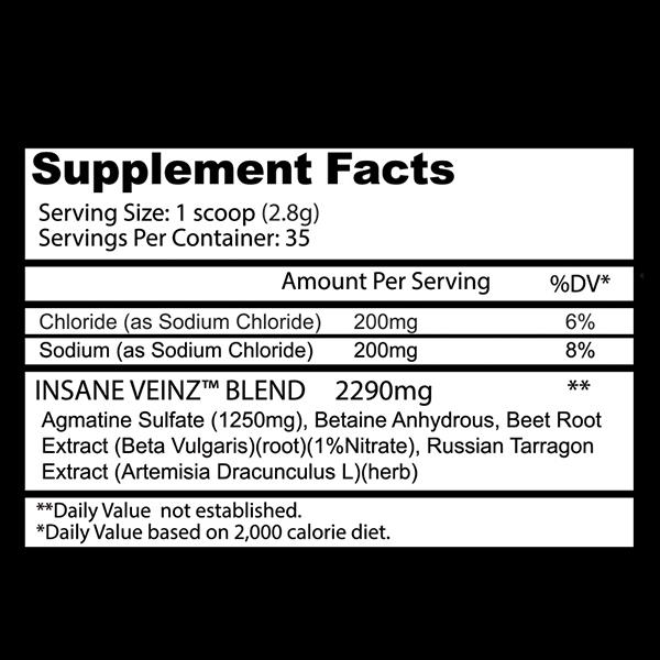 Insane Labz Insane Veinz 150g - Nutritional Information