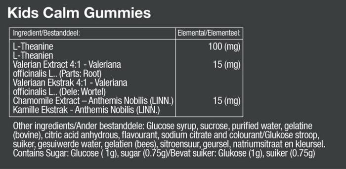 Vitatech Kids Calm Gummies (60 Gummies) - Nutritional Information