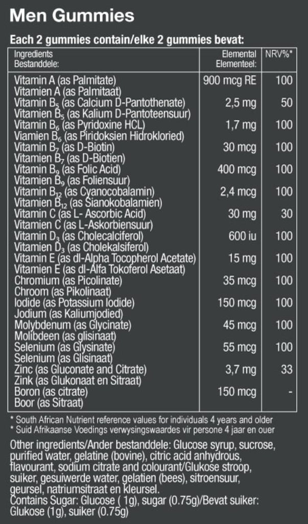 Vitatech Men Multi-Vitamin Gummies (60 Gummies) - Nutritional Information