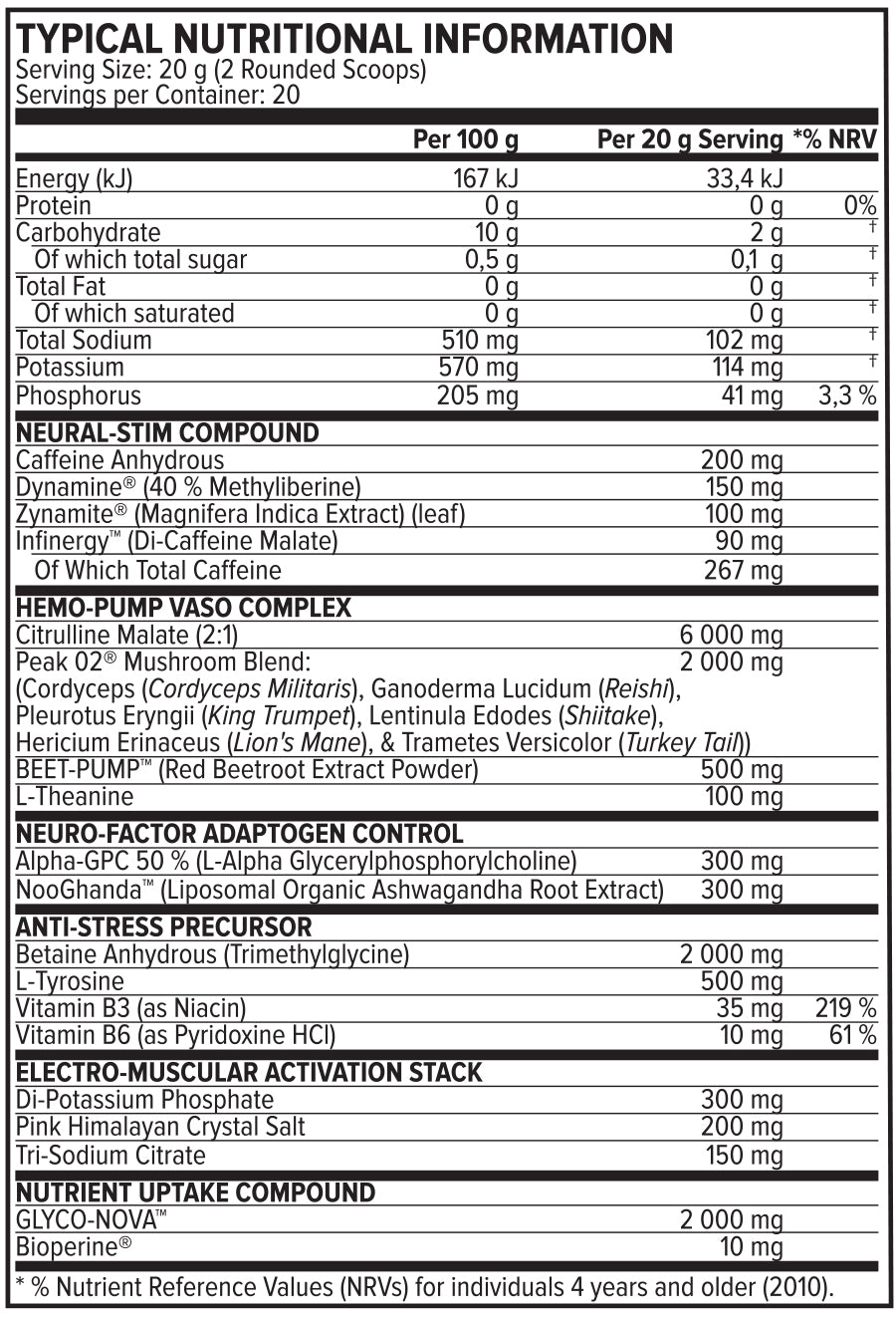 Evolve Neuro-Drive Compound-6 400g - Nutritional Information