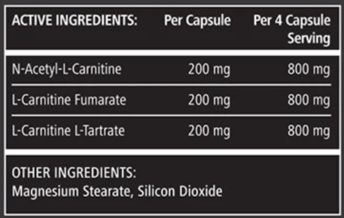 TNT Mercury B-203 Carnitine (120 Caps) - Nutritional Information