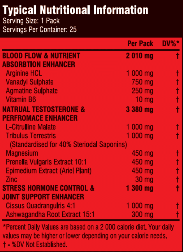 Heavy Nation Heavy Stack 25 packs - Nutritional Information