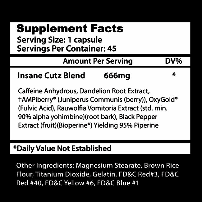 Insane Labz Insane Cutz 45 Caps - Nutritional Information