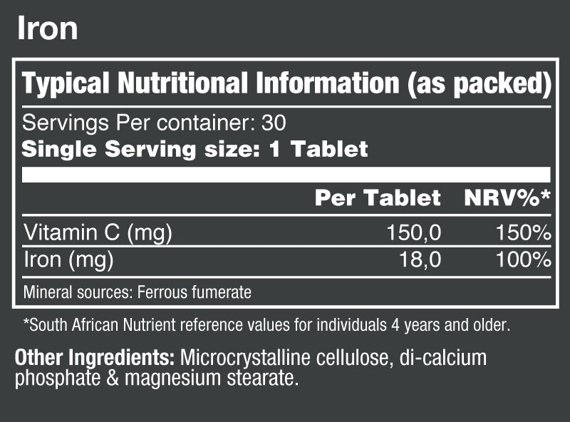 Vitatech Iron 30 Tabs - Nutritional Information