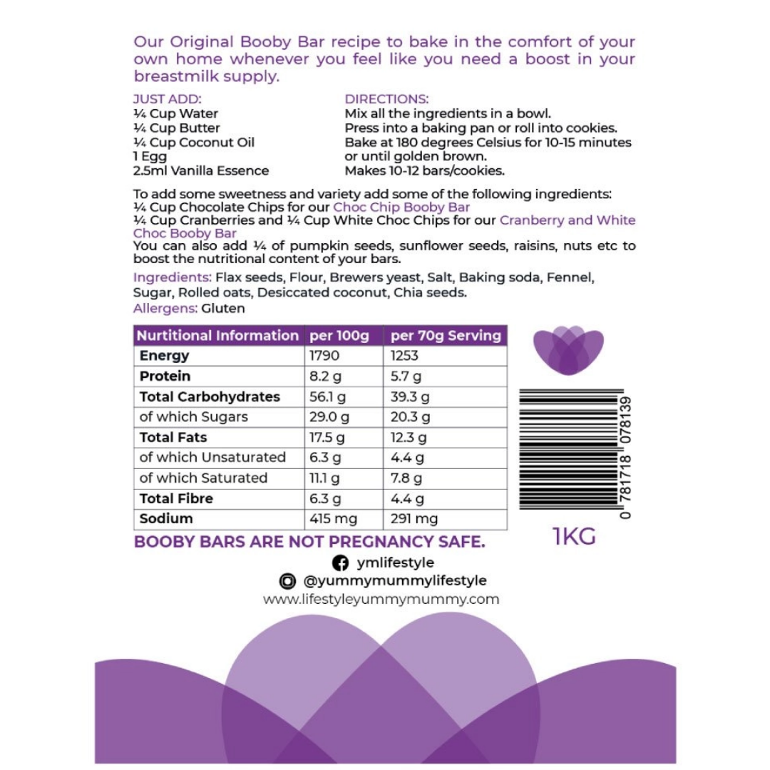 Yummy Mummy Booby Bar Lactation Premix 1kg - Nutritional Information