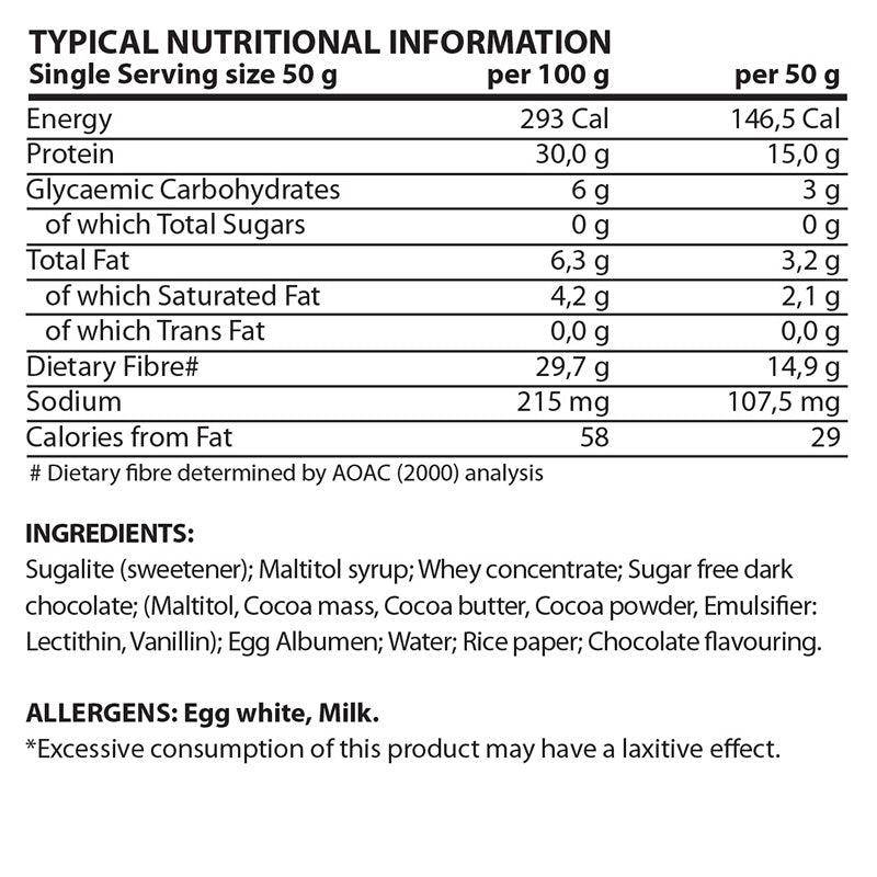 Youthful Living Sugar-Free Diet Nougat Protein Bar 50g - Nutritional Information