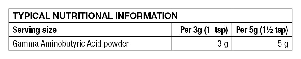 SSA Supplements GABA 150g - Nutritional Information