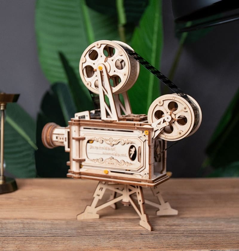 KingPuzzles 183pcs Vintage Diy 3D Hand Crank Film Projector Wooden Puzzle Vitascope