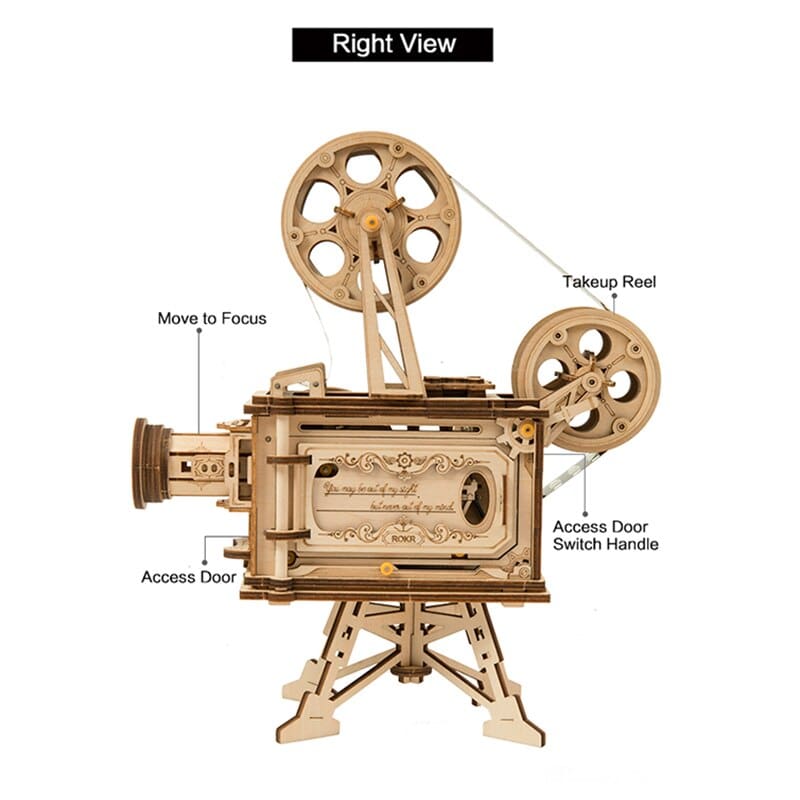 KingPuzzles 183pcs Vintage Diy 3D Hand Crank Film Projector Wooden Puzzle Vitascope