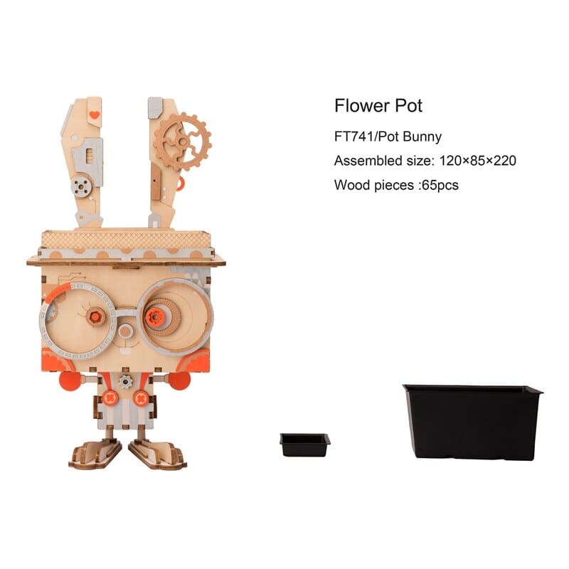 KingPuzzles Cute Bunny Flower Pot 3D Wooden Puzzle (Pot Bunny)