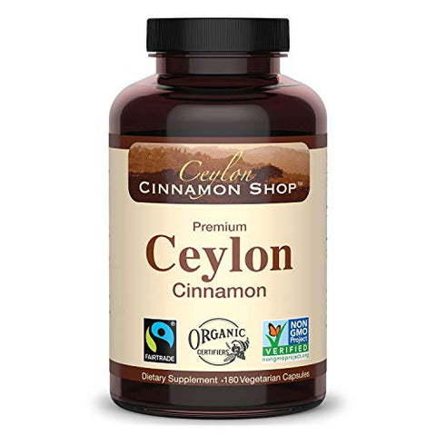 Organic Ceylon Cinnamon (100% Certified) Supplement, 180 Capsules, 3 Month Supply By Ceylon Cinnamon