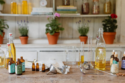 aromatherapy counter with essential oil bottles