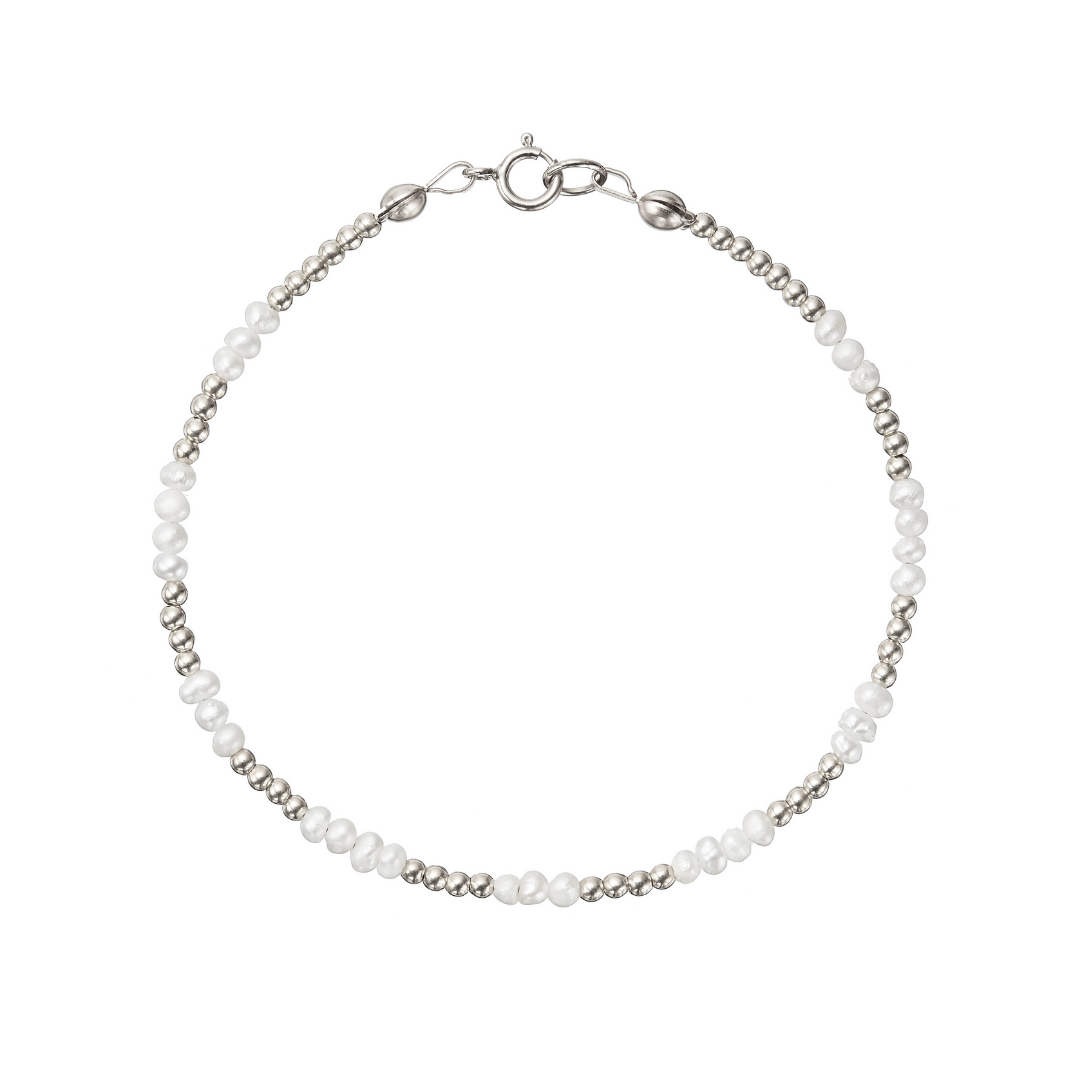 Silver Beaded Mini Pearl Bracelet