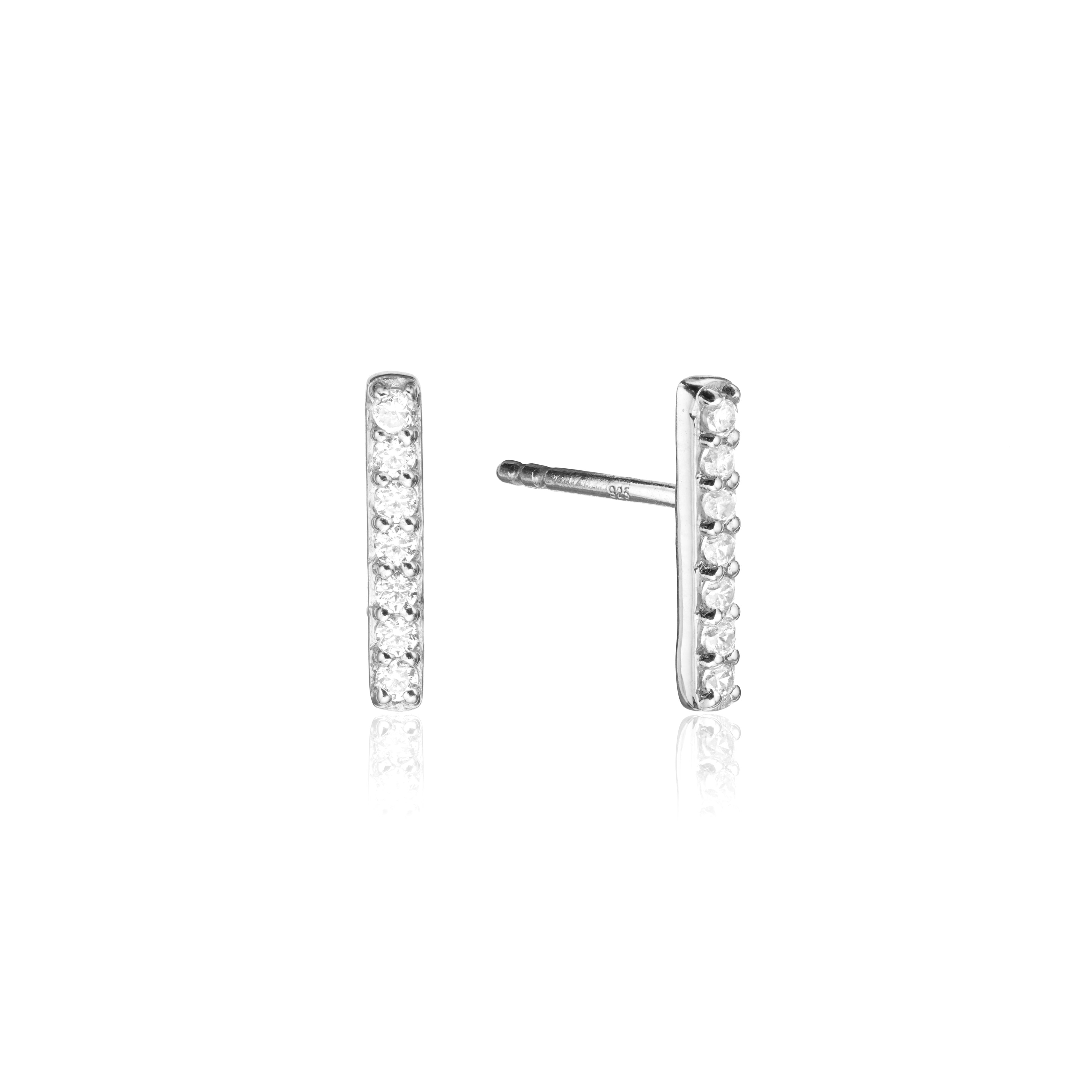 Silver Diamond Style Bar Stud Earrings