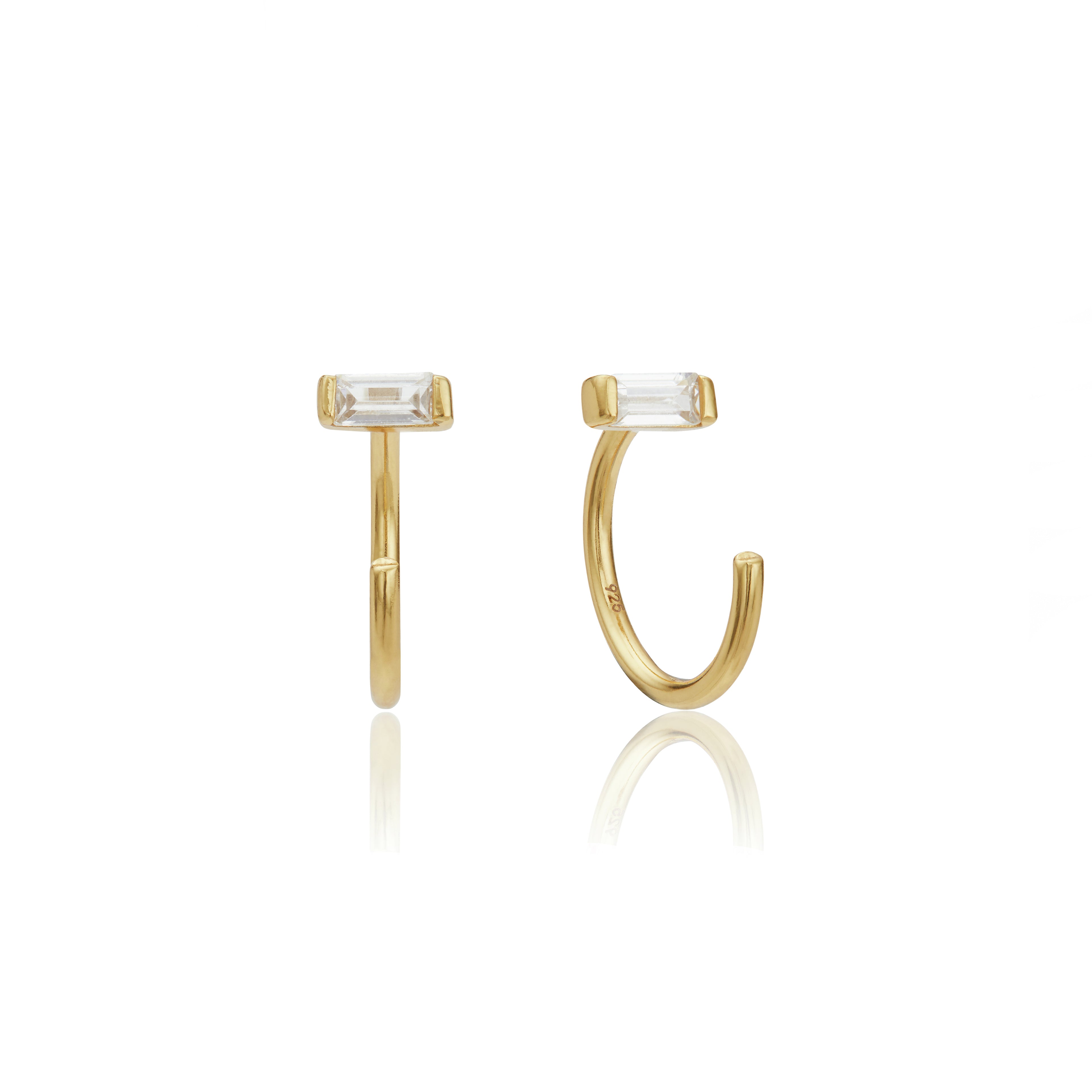 Gold Diamond Style Baguette Lobe Hoop Earrings