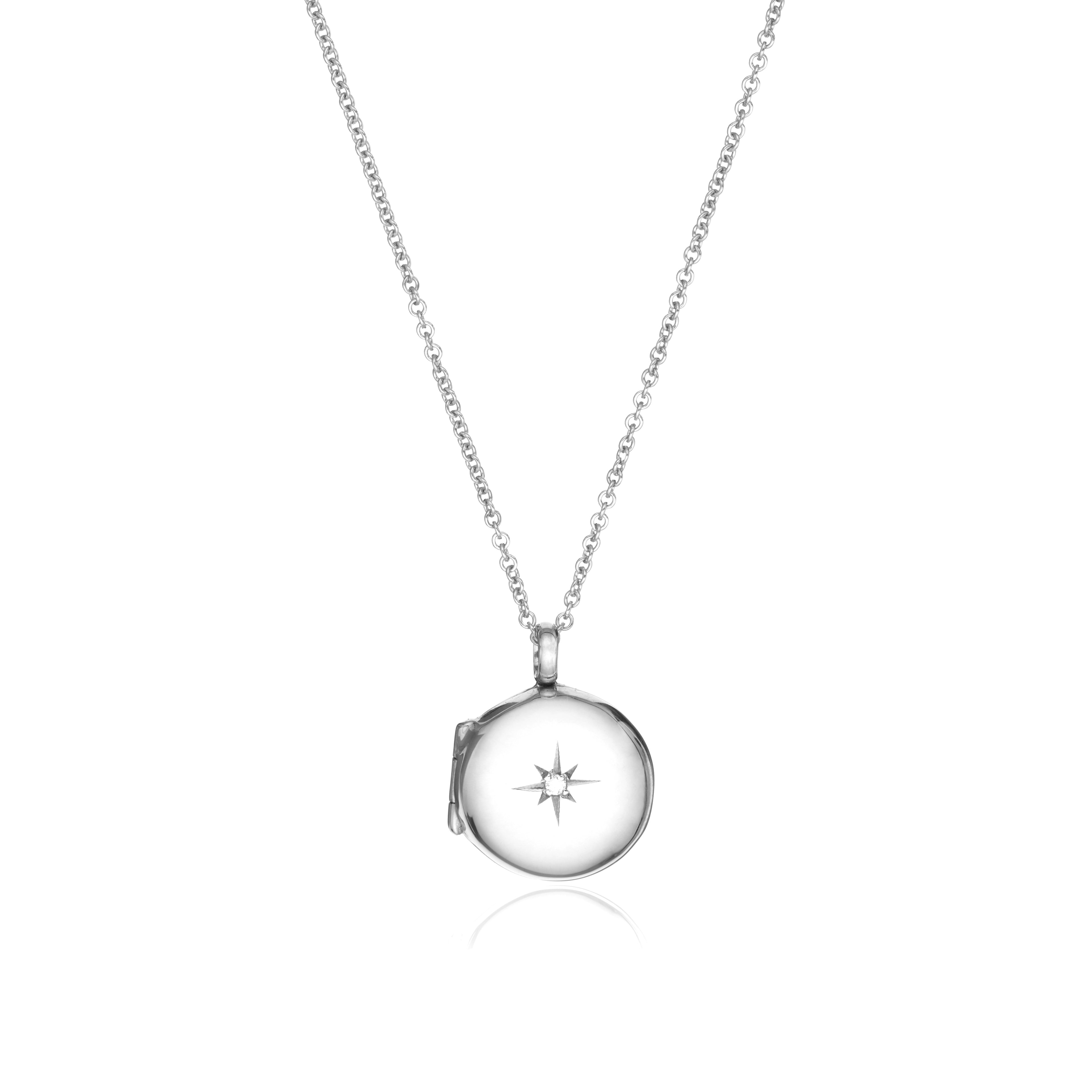 Silver Small Round Diamond Locket Necklace