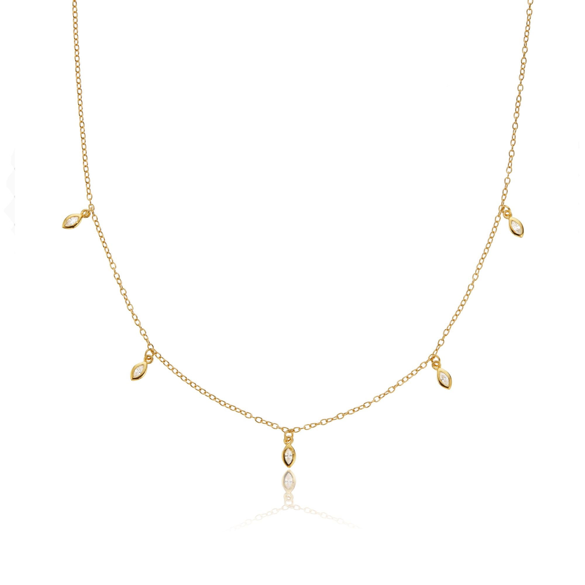 Gold Diamond Style Marquise Drop Necklace