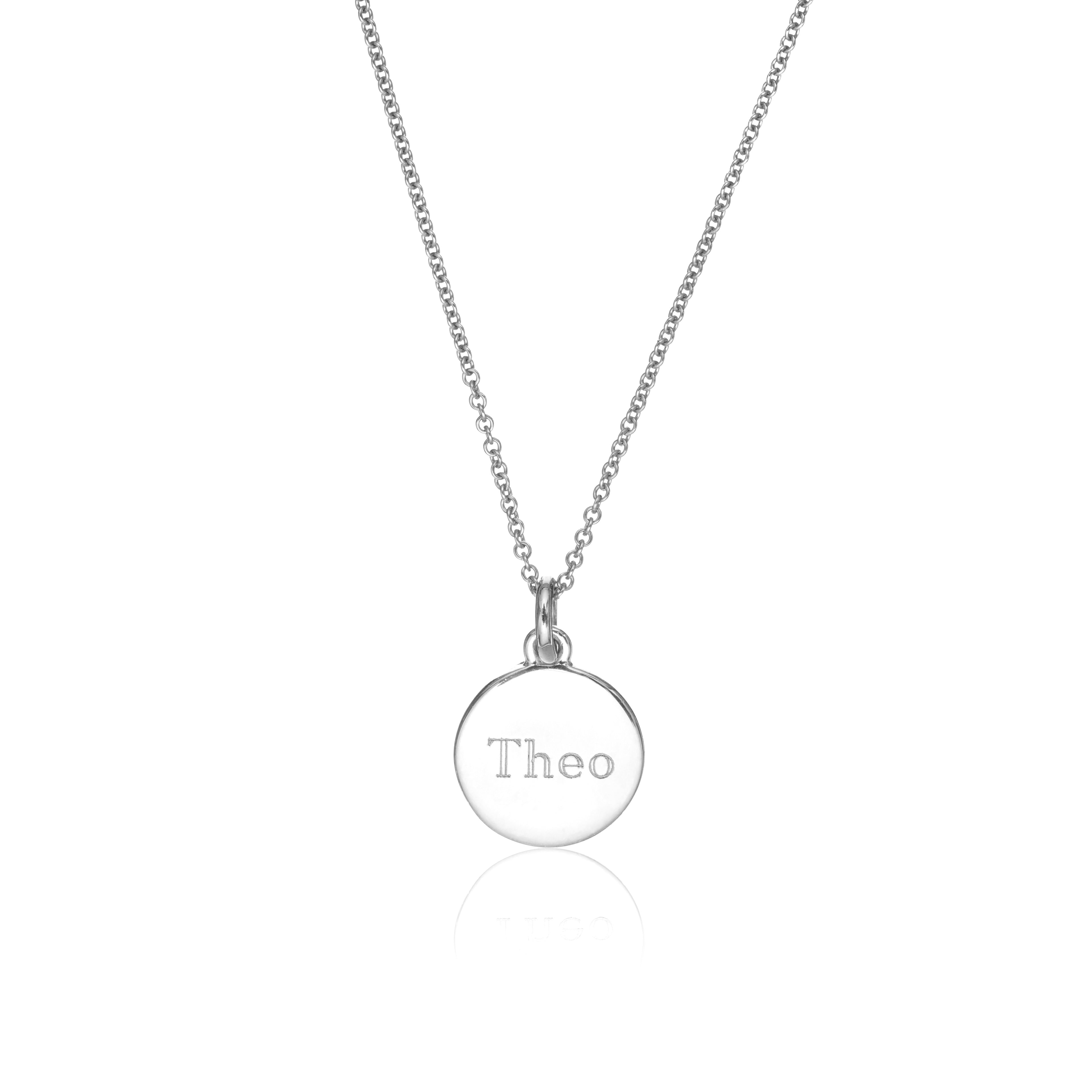 Silver Small Round Engraved Disc Necklace