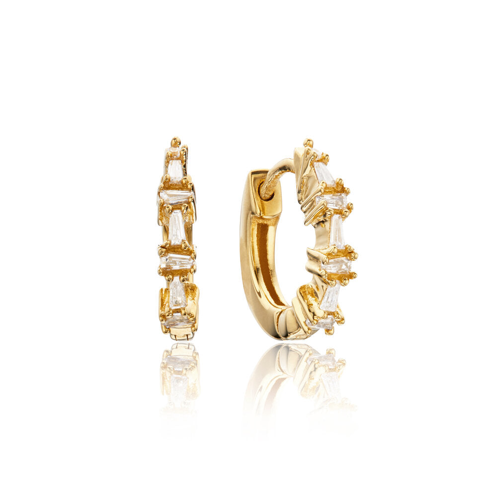 Gold Diamond Style Baguette Huggie Hoop Earrings