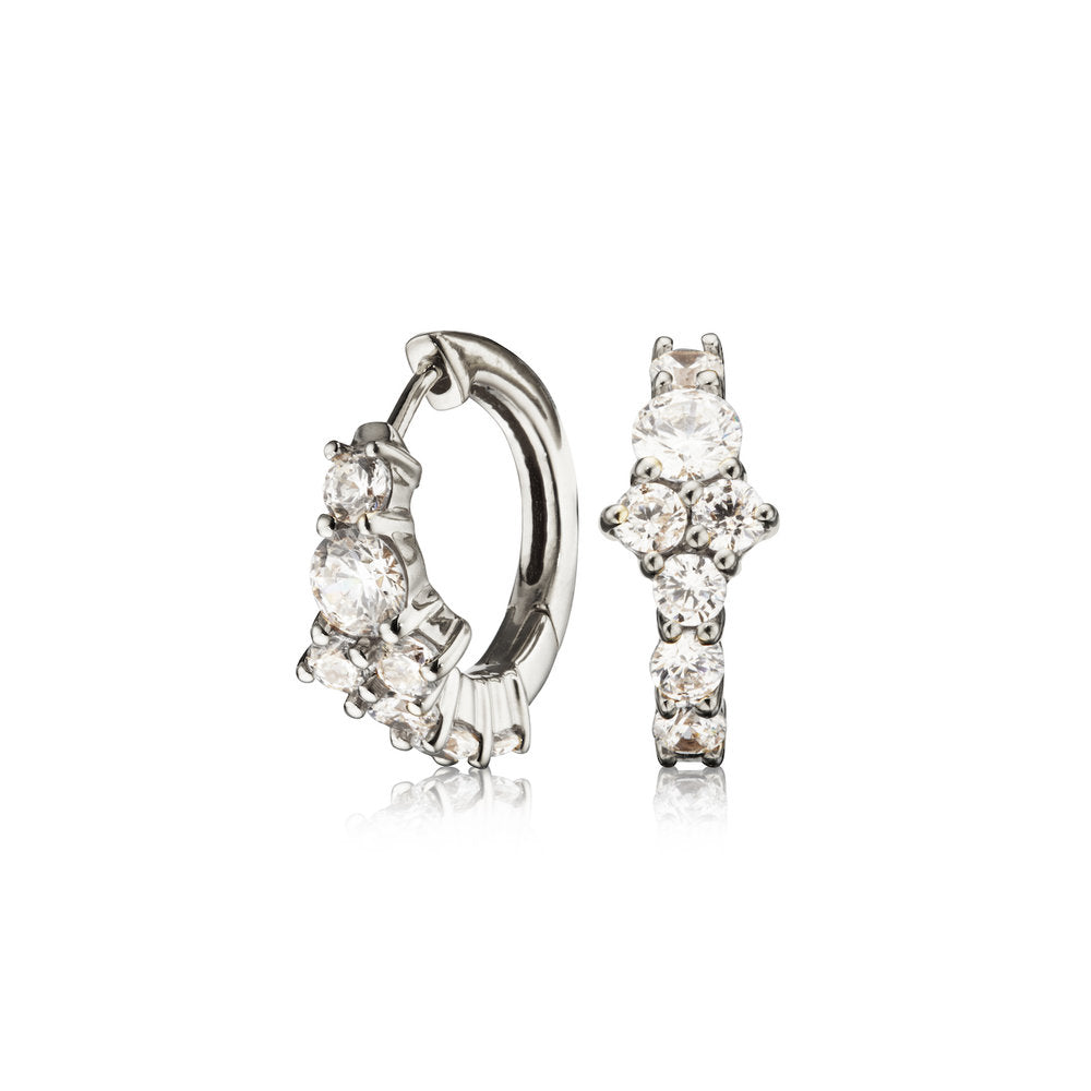 Silver Diamond Style Cluster Huggie Hoop Earrings