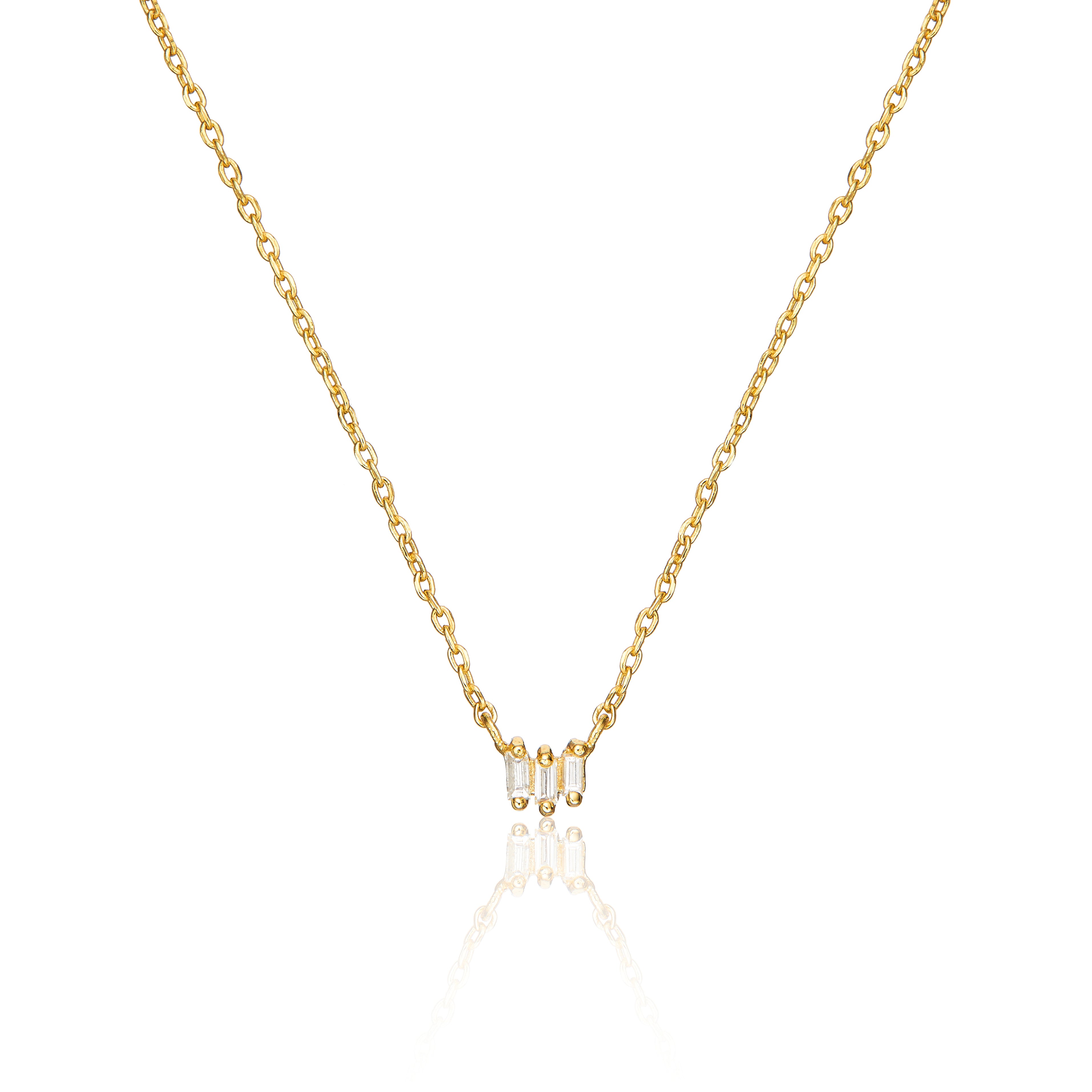 Gold Triple Baguette Diamond Necklace