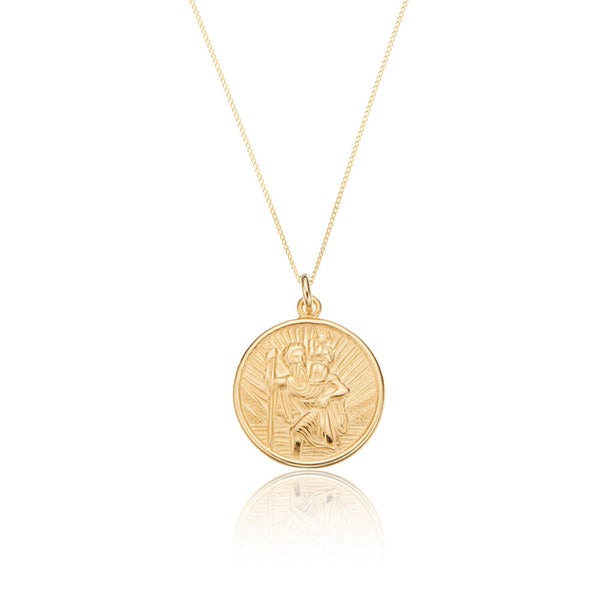 Solid Gold Small Round St Christopher Medallion Necklace – Lily & Roo