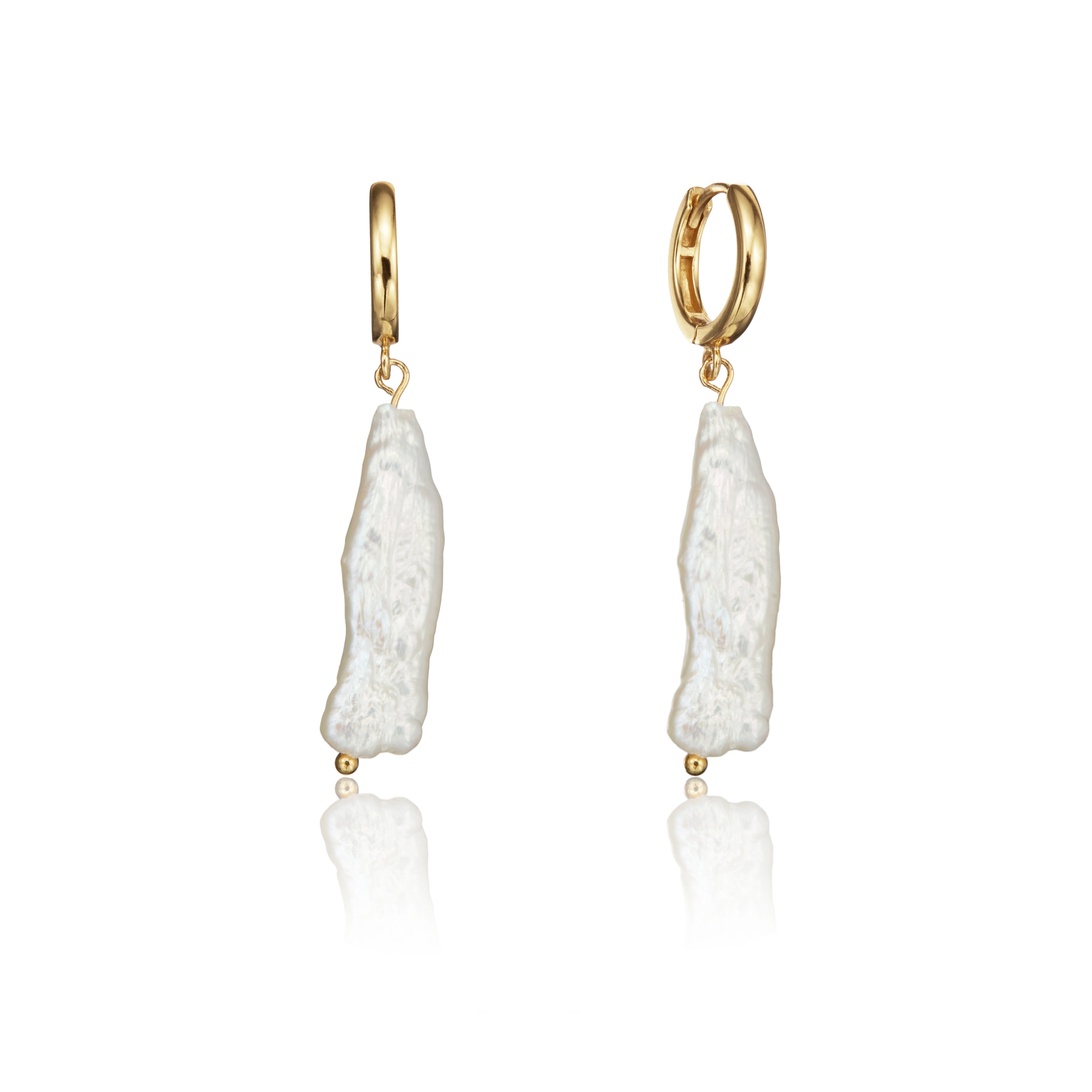 Gold Baroque Pearl Shard Hoop Earrings