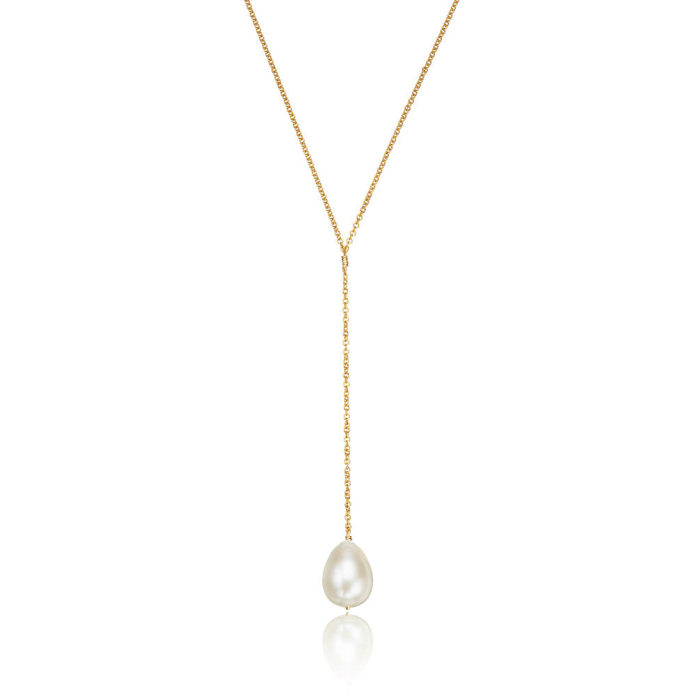 Gold Large Pearl Lariat Necklace