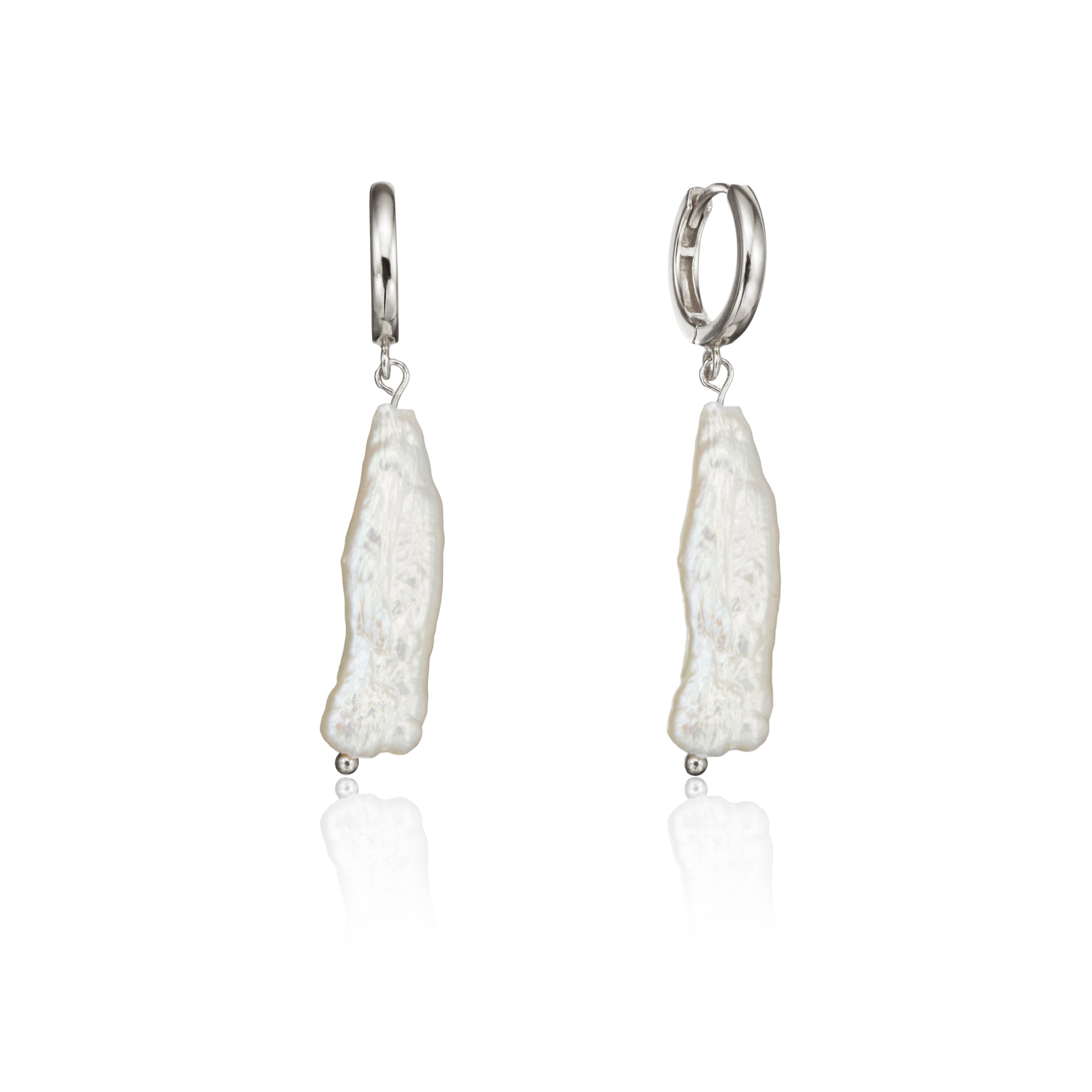 Silver Baroque Pearl Shard Hoop Earrings