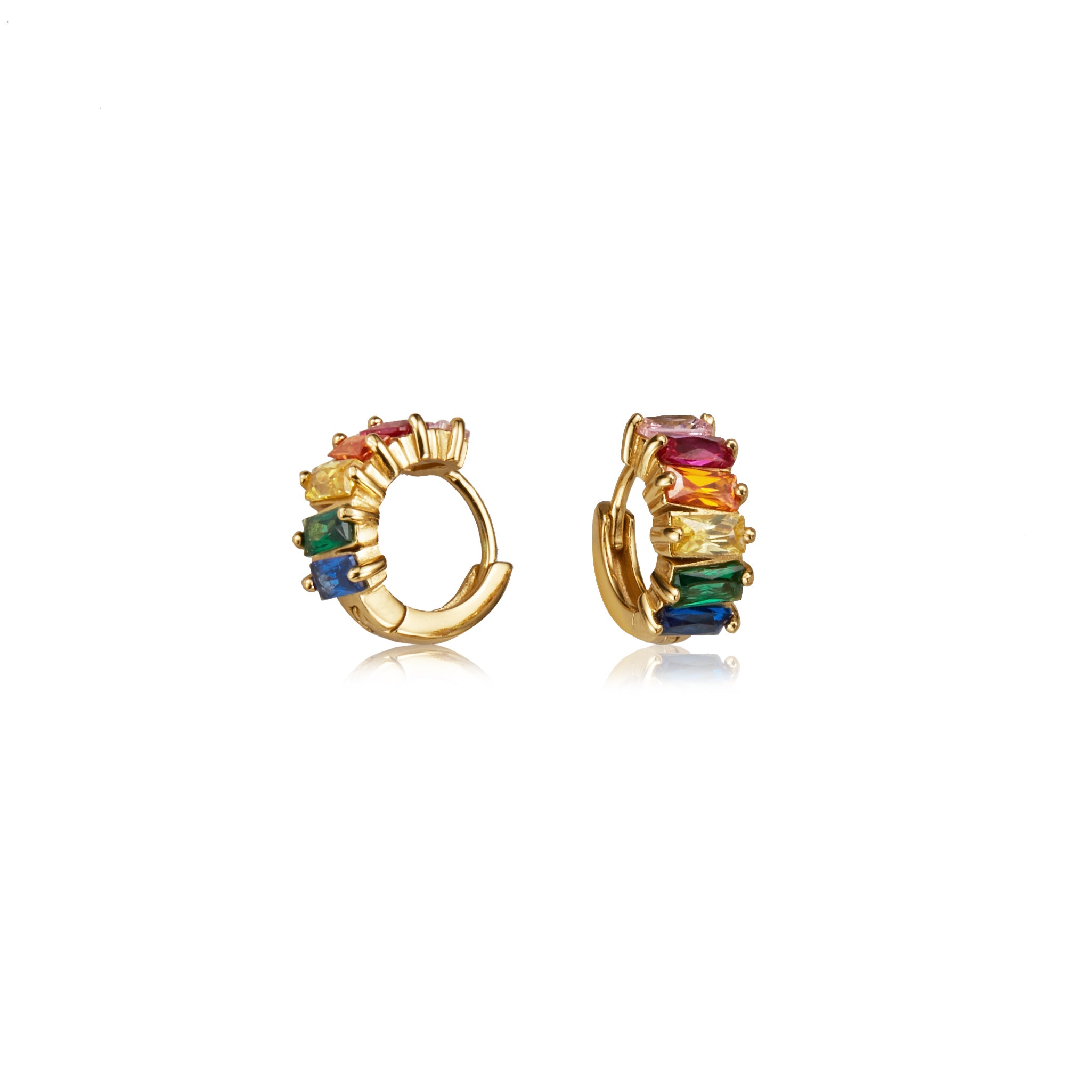 Gold Rainbow Gemstone Cluster Huggie Hoop Earrings