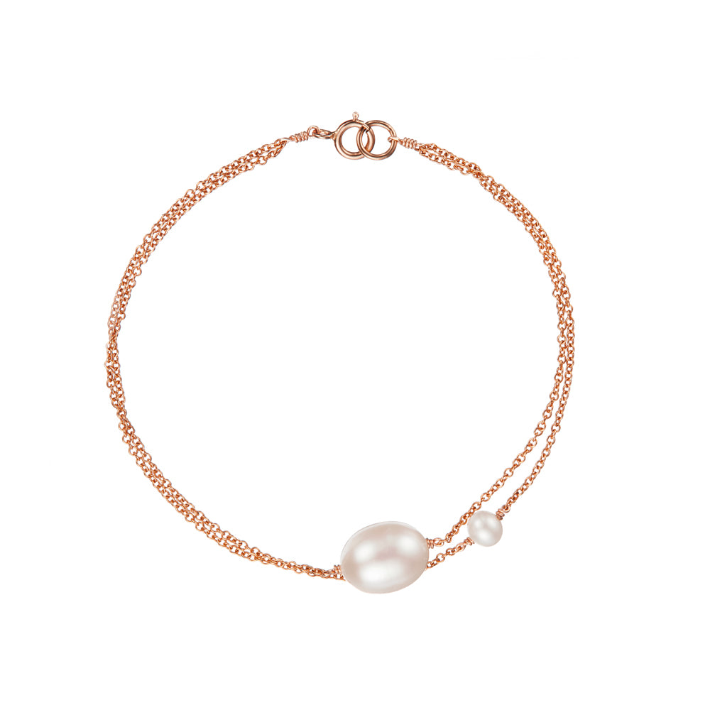 Rose Gold Layered Large and Small Pearl Bracelet