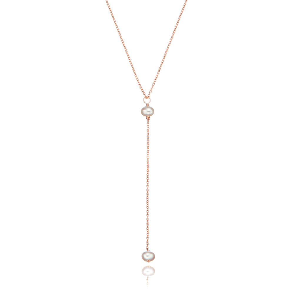Rose Gold Pearl Lariat Necklace