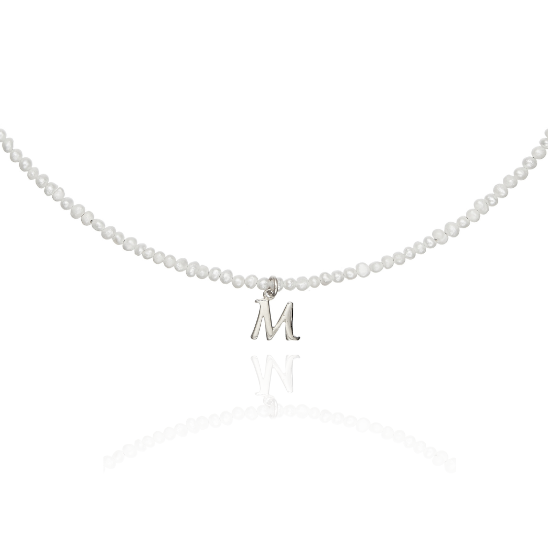 Silver Small Pearl Initial Letter Choker