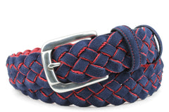 Mens Navy and Red suede handweave belt