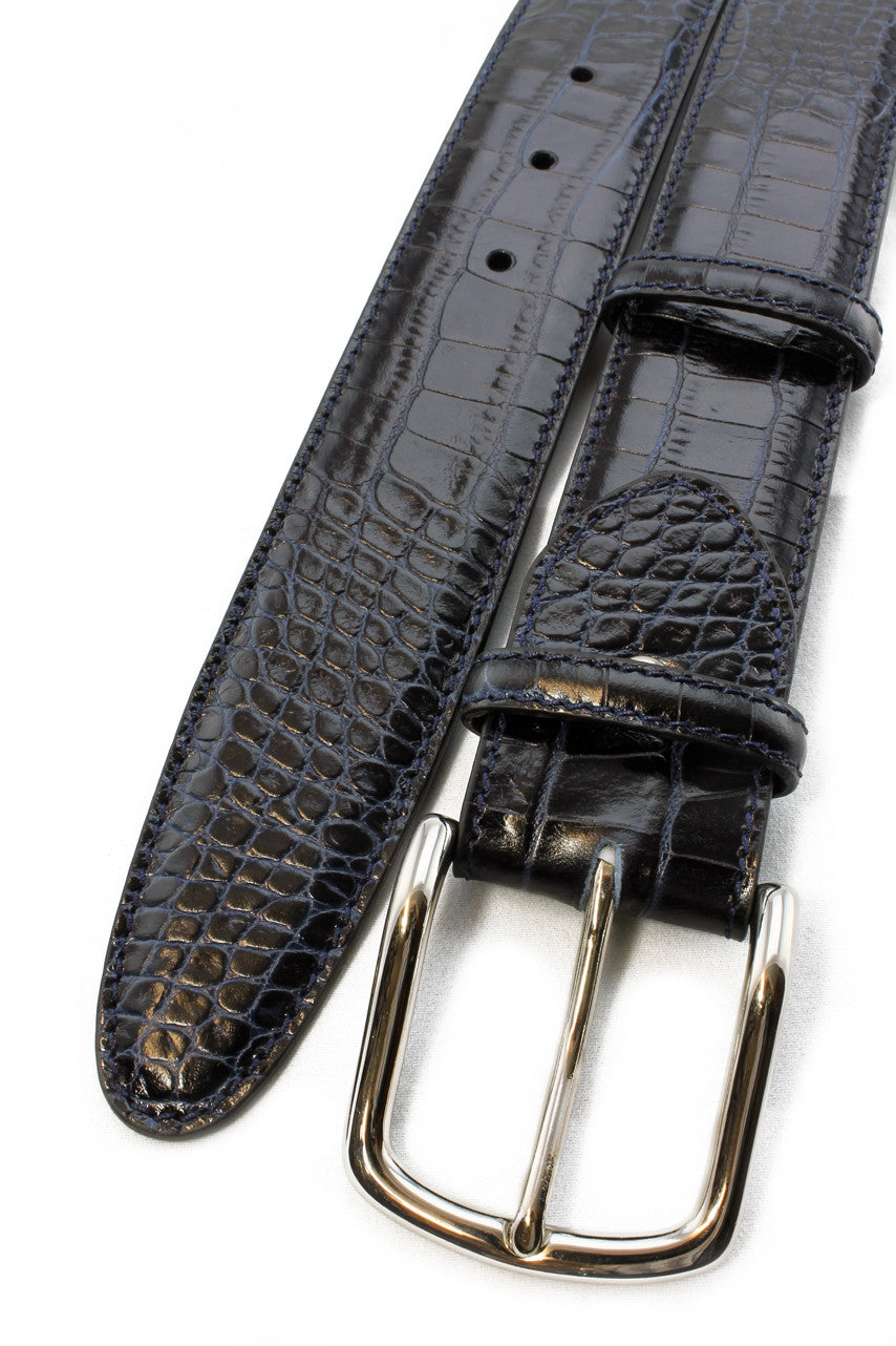 Download Navy mock crocodile kinked buckle belt | Elliot Rhodes