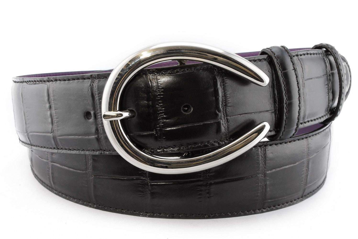 Download Black Mock Croc Tail Belt With A Horseshoe Prong Buckle | Elliot Rhodes