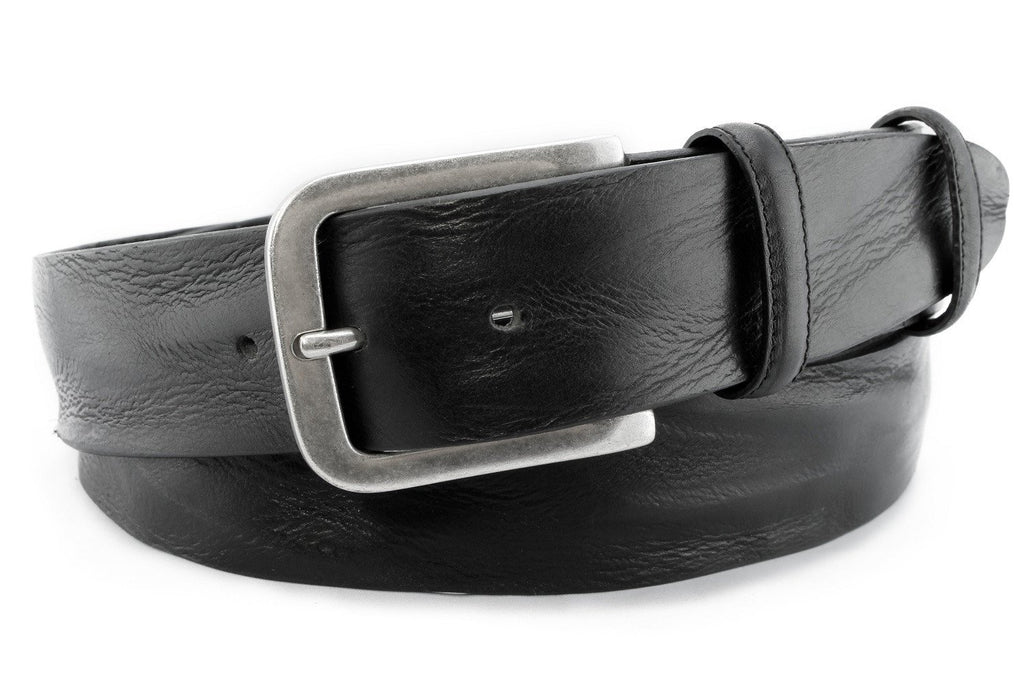 Men&#39;s Black Leather Jeans Belt With A Silver Buckle | Elliot Rhodes