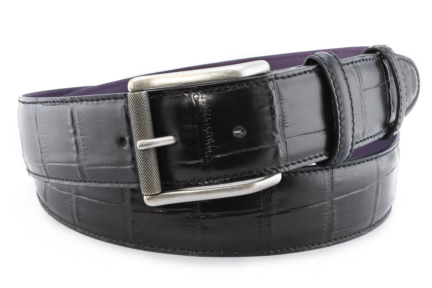 Download Men's Black Mock Crocodile Leather Jeans Belt with Silver Buckle | Elliot Rhodes