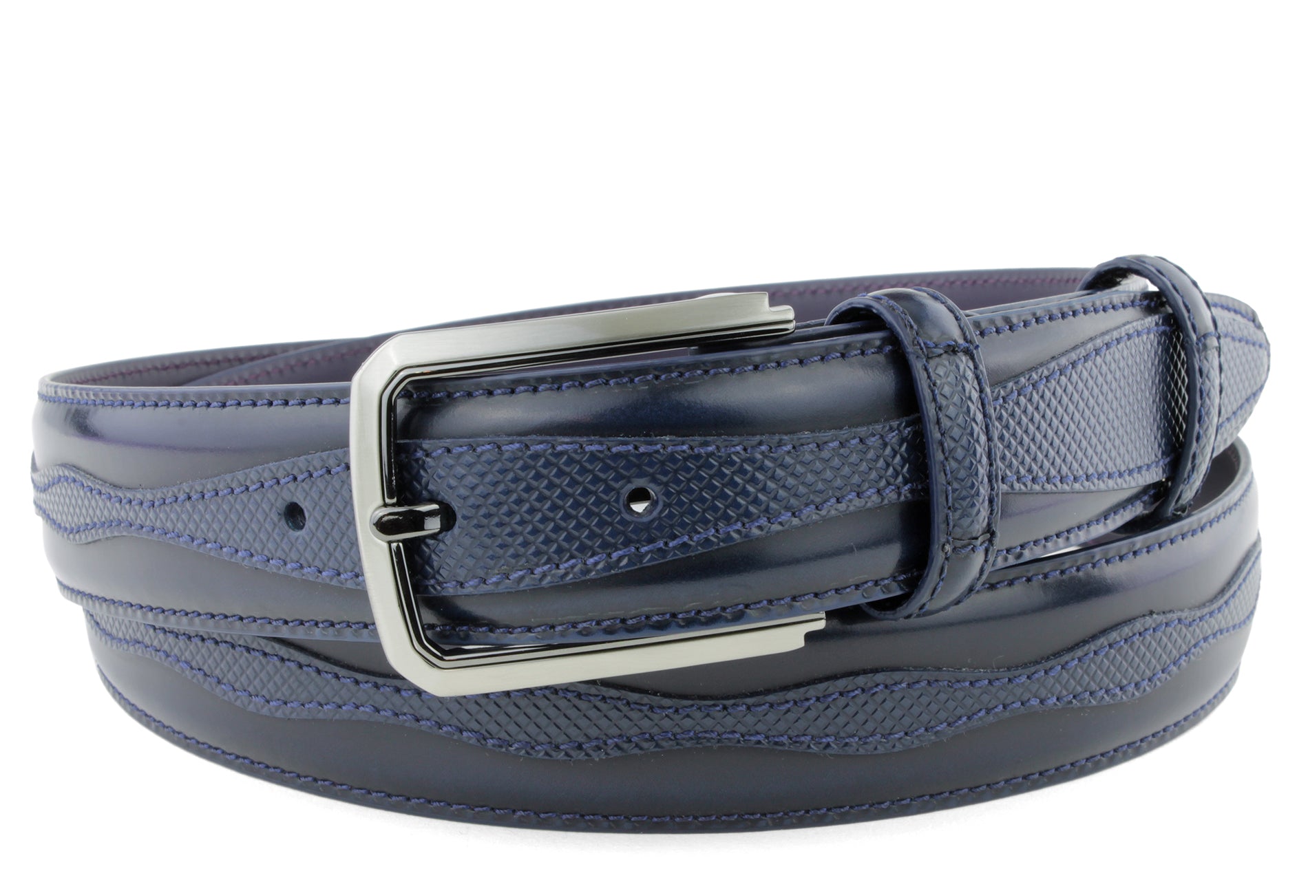 mens navy blue leather belt