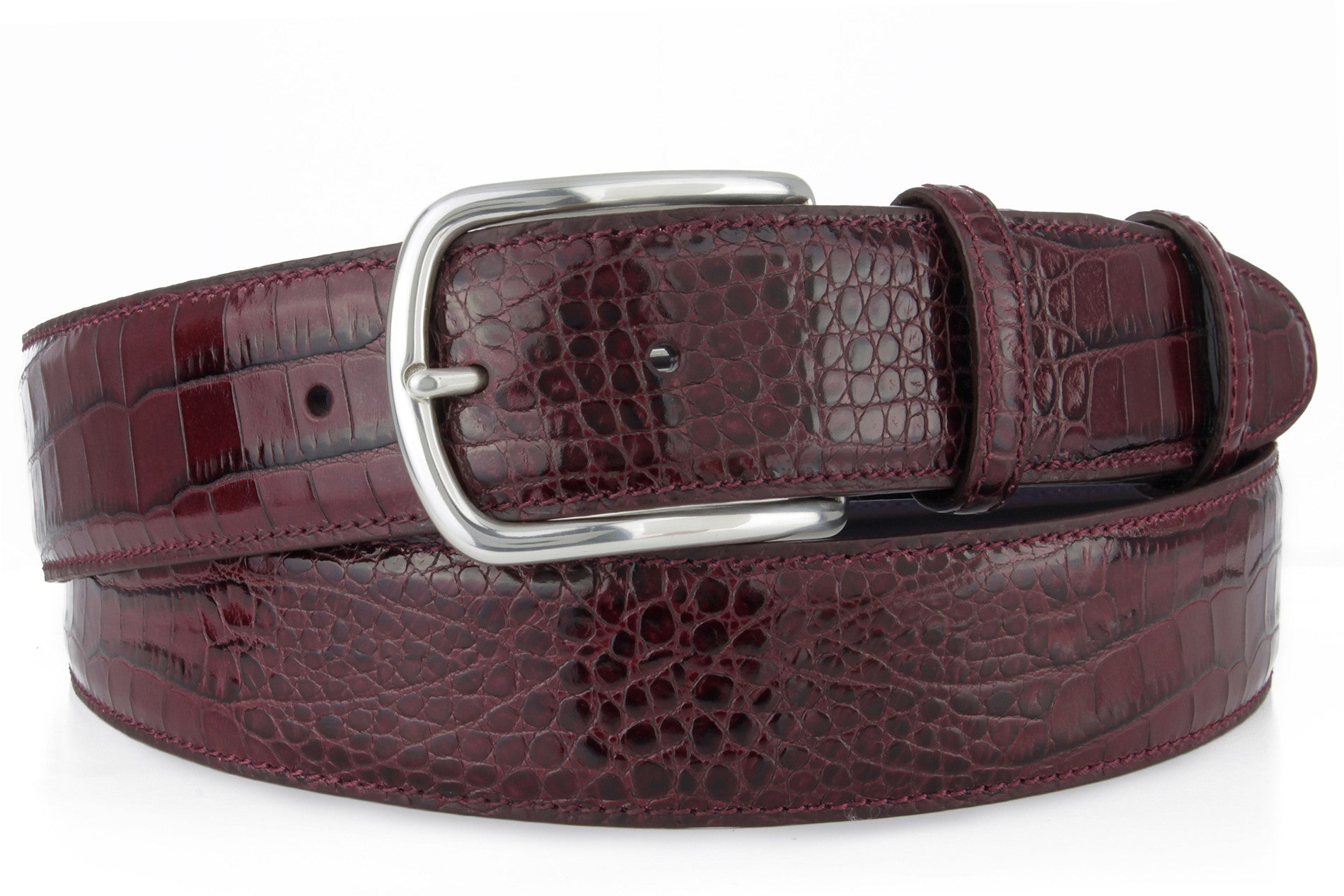 Download Burgundy mock crocodile silver buckle belt | Elliot Rhodes