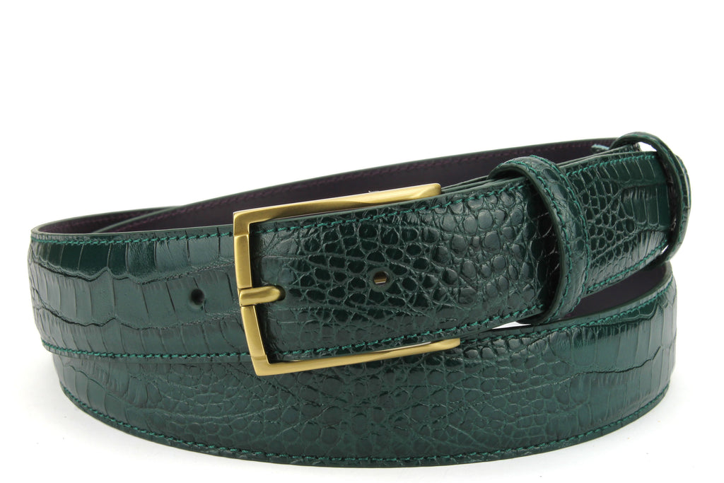 Download Dark Green Mock Croc Satin Gold Belt | Elliot Rhodes