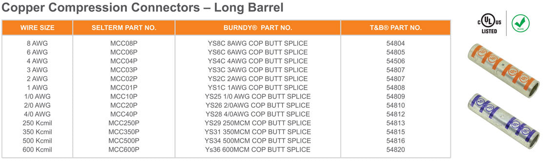 Copper Compression Connectors - Long Barrel