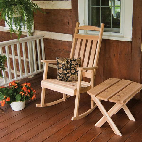 wood glider bench with side tables