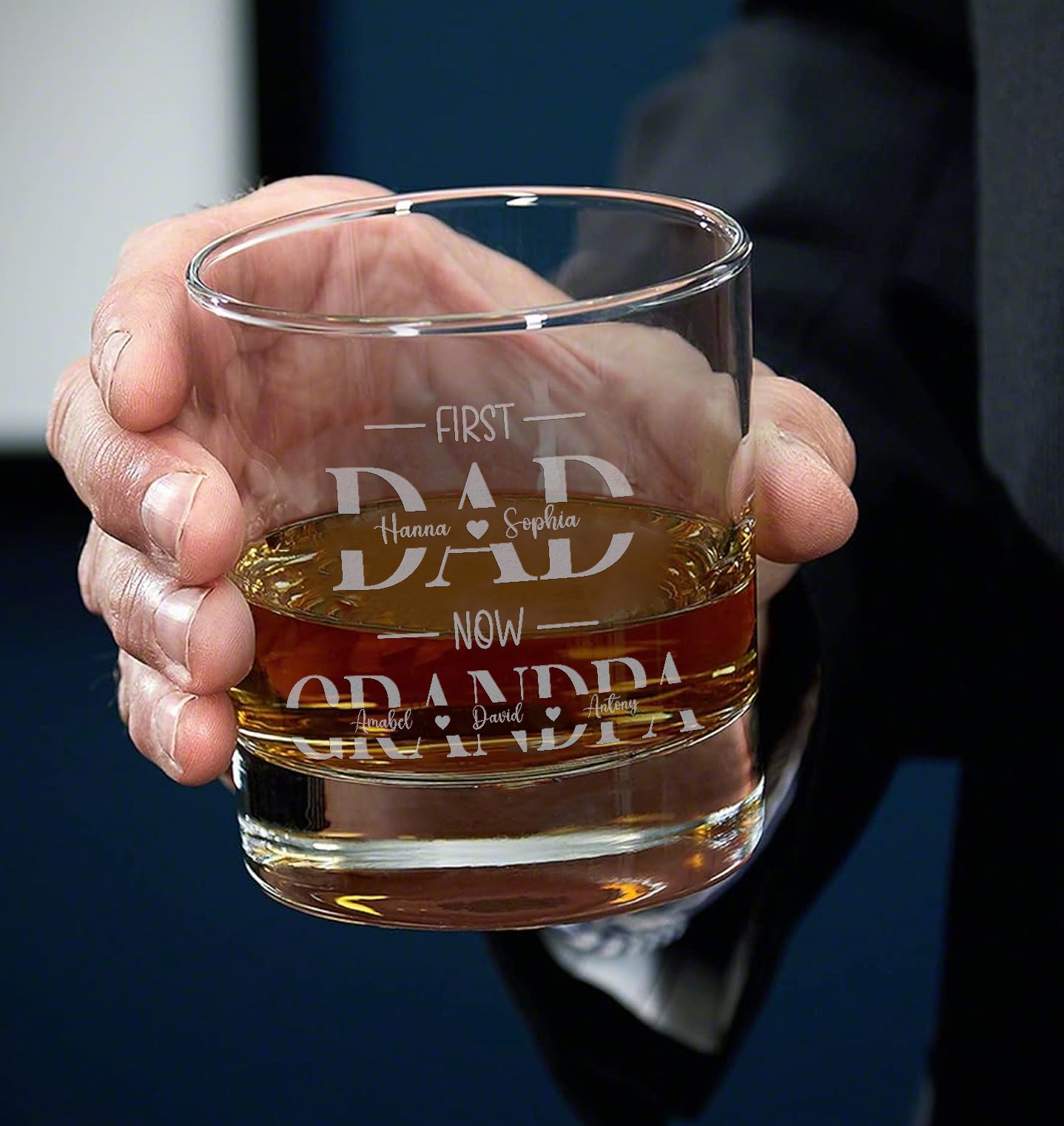 Personalized First Dad Now Grandpa Whiskey Glass, Custom Kids Name Father's Day Gift, Custom Whiskey Glass, Gift For Grandpa