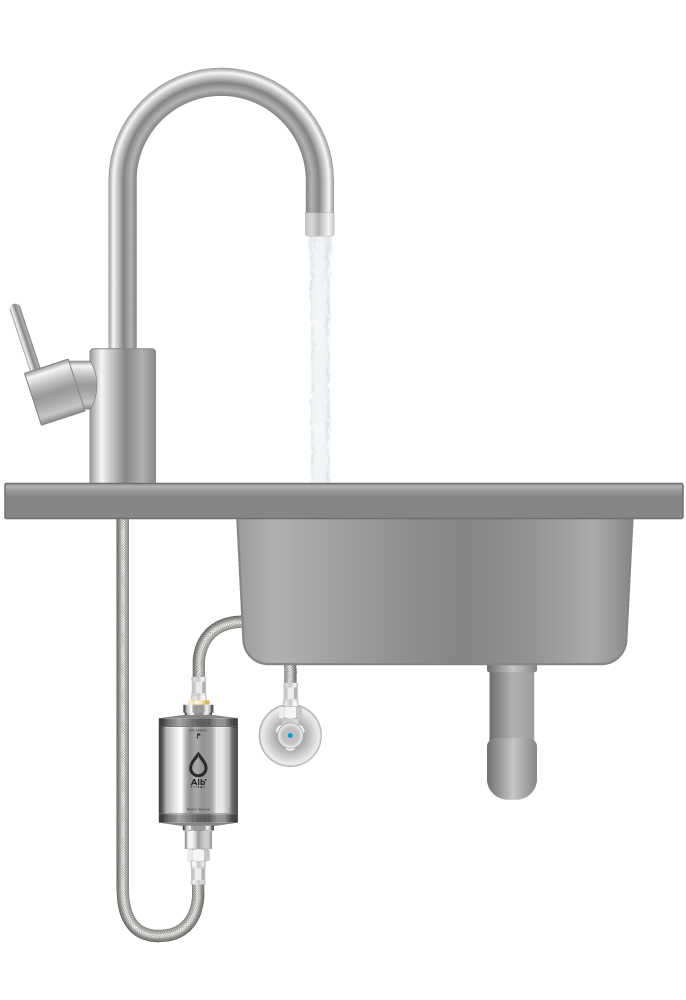 Illustration Wasserfilter Element. Filtersystem für Untertisch Installation