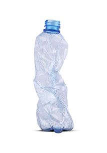 Grafik einer zerknitterten PET-Flasche - symbolisiert den übermäßigen Plastikverbrauch und dessen negative Auswirkungen auf die Umwelt.