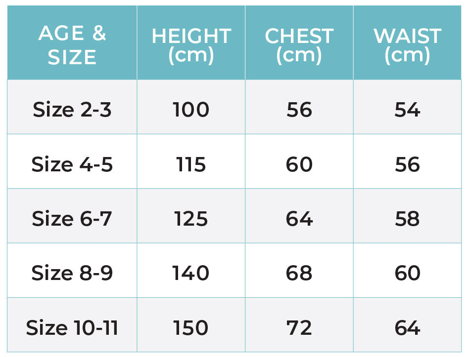 Kids Pyjamas Size Chart