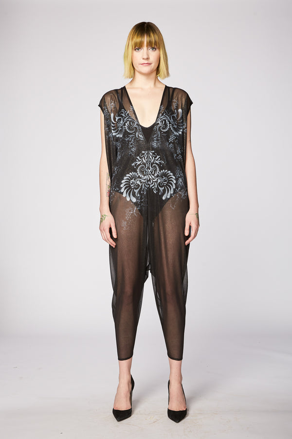 Juniper Black multi chiffon geometric printed jumpsuit