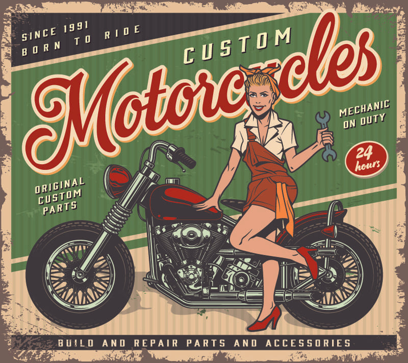 Dessin pin-up blonde Motorcycles